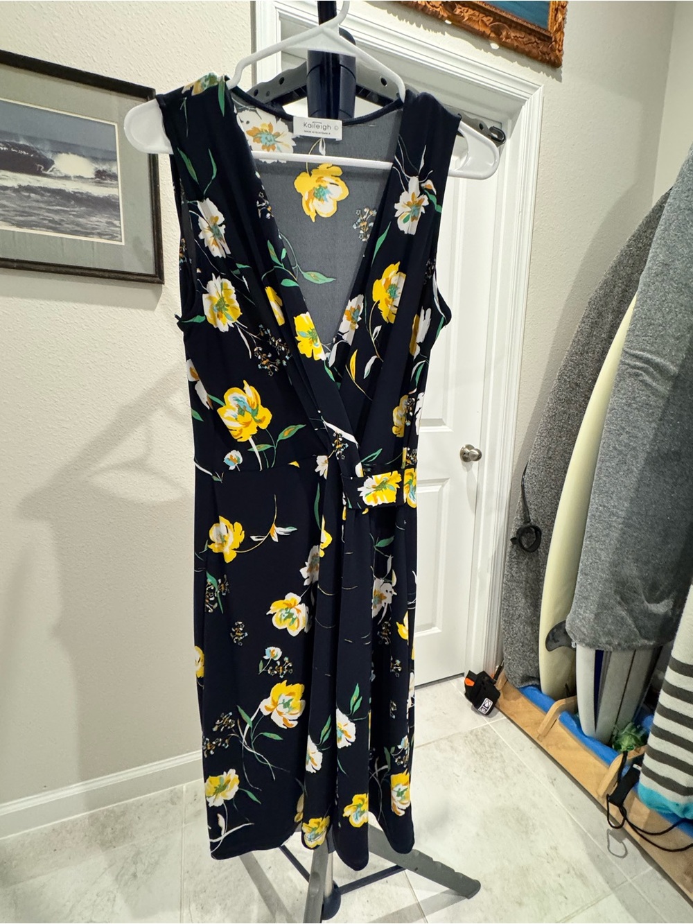 Kaileigh Black Floral Wrap Dress with Yellow and White Blooms